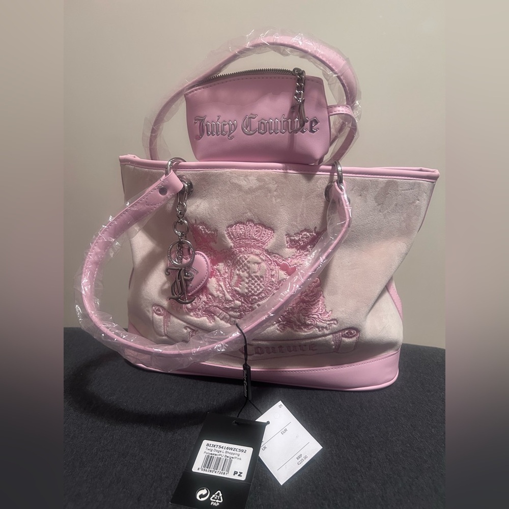 Juicy Couture Twig Scottie Dogs Tote Bag Pink Velour Rare Shopper NWT - Picture 12 of 12